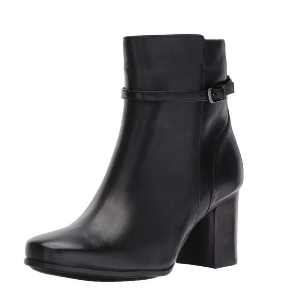 Clarks Kensett Ankle Boot Diana Leather Square Toe Black 9.5